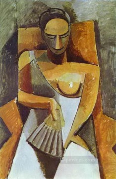 abanico pintura - Mujer con abanico 1908 Pablo Picasso
